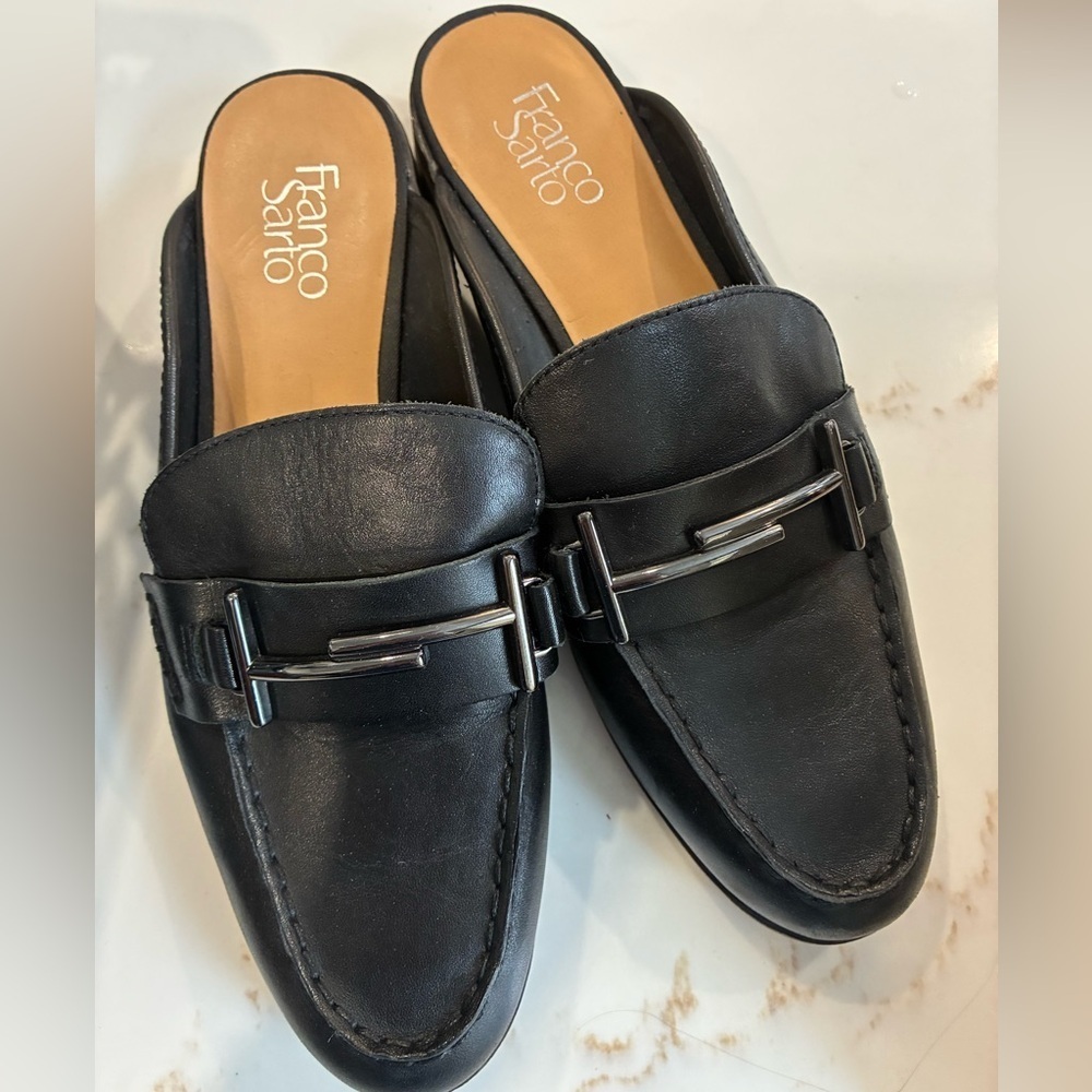 Franco Sarto Black Leather Baker Mules size 10